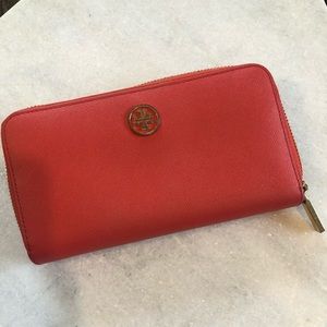 Tory Burch Orange Robinson Zip Continental Wallet